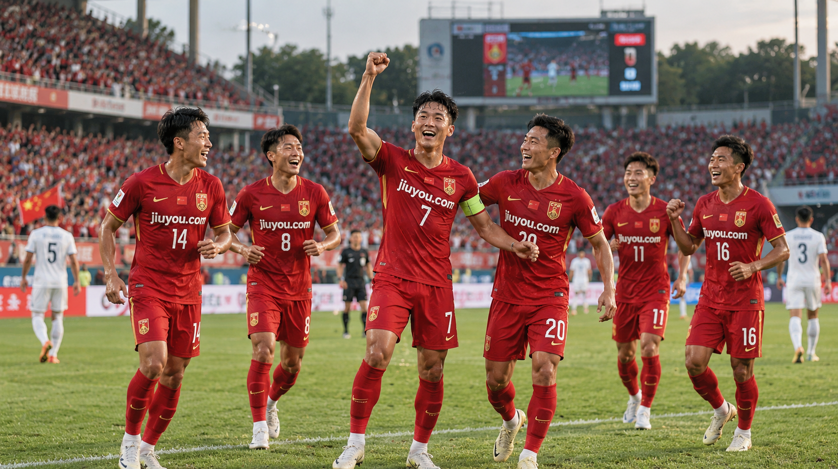 jiuyou九游国家队足球赛事战术复盘和球员庆祝
